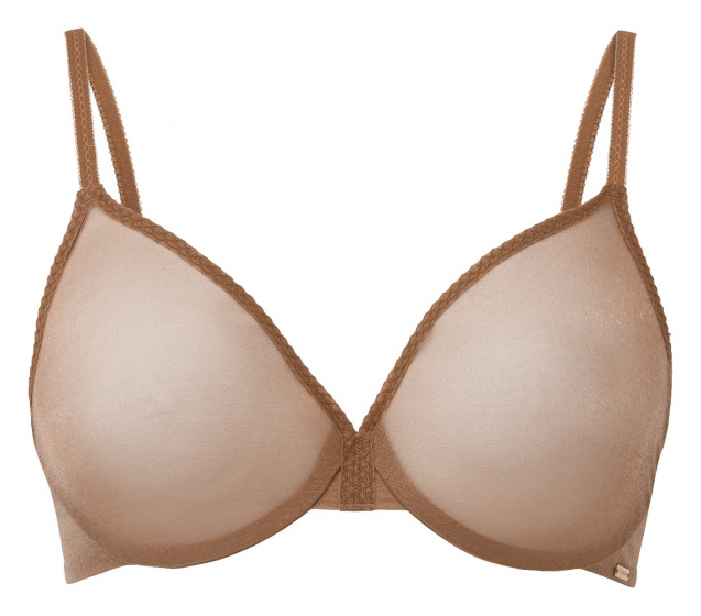 Glossies Sheer Moulded Bra - Bronze. Sheer bra cup, almost see through lingerie. Gossard luxury lingerie, front bra cut out
