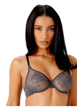 Glossies Lace Sheer Moulded Bra - Charcoal