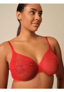Glossies Lace Sheer Moulded Bra - Chilli Red