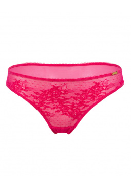 Glossies Lace Brief -Hot Pink. Sheer mesh brief with delicate floral lace , Gossard luxury lingerie, front brief cut out
