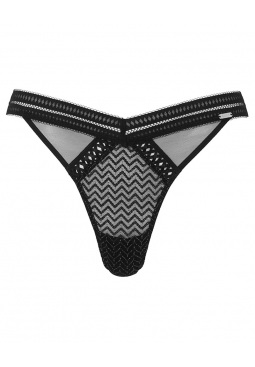 Contradiction Thong - Black/Silver. Graphic lace with lurex detailing thong , Gossard luxury lingerie, front thong cut out
