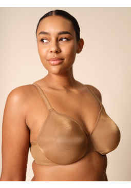 Glossies Sheer Moulded Bra - Bronze. Sheer bra cup, almost see through lingerie. Gossard luxury lingerie, front bra cut out
