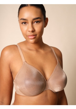 Glossies Sheer Moulded Bra - Nude. Sheer bra cup, almost see through lingerie. Gossard luxury lingerie, front bra cut out

