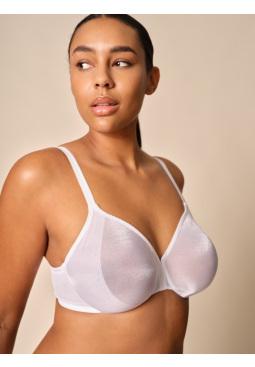 Glossies Sheer Moulded Bra - White. Sheer bra cup to help support and comfort. Gossard luxury lingerie, front bra cut out
