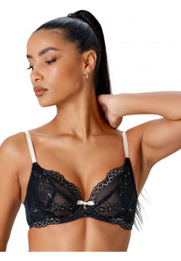 Superboost Lace Non Padded Plunge Bra - Black/Ivory Rose